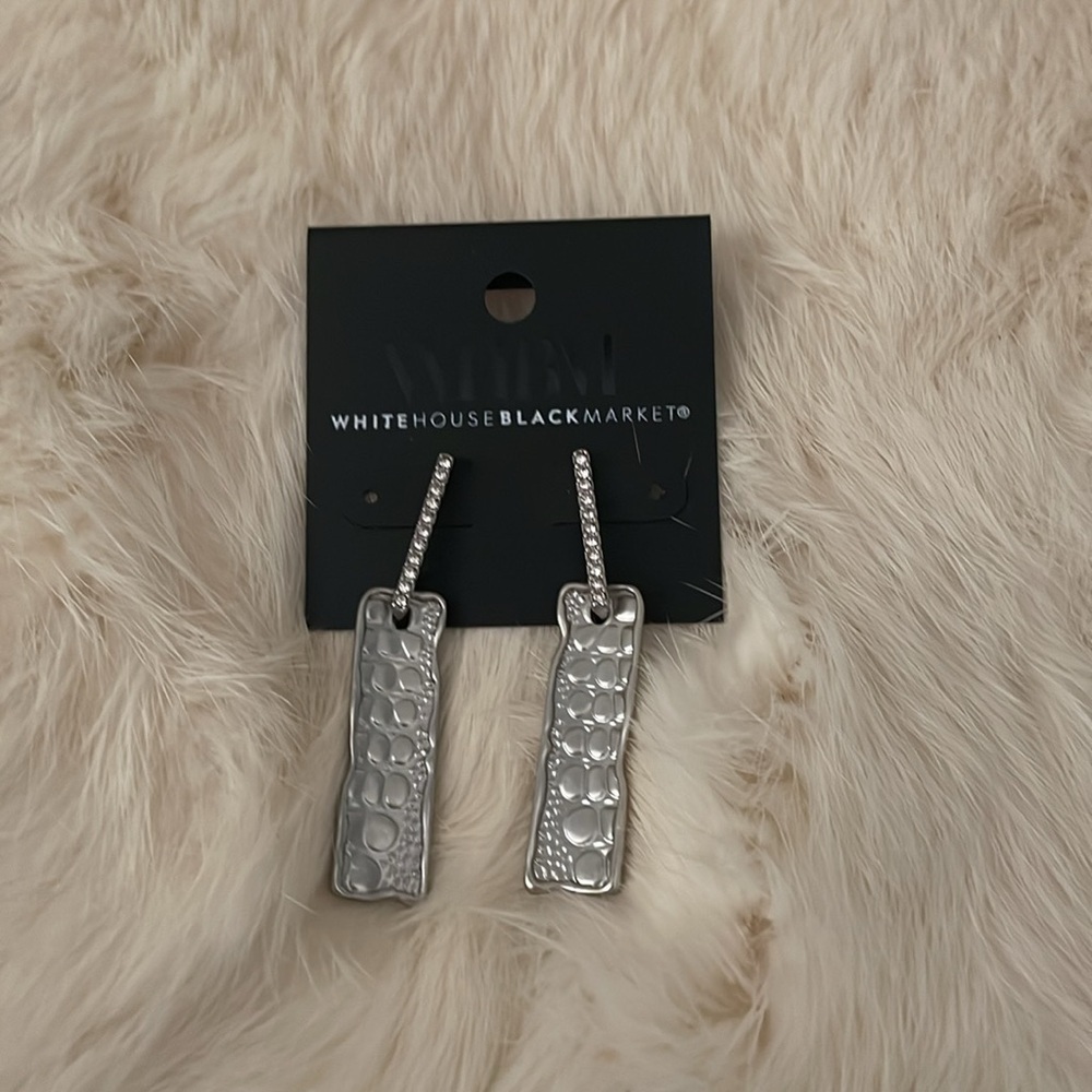 White House Black Market Silver Tone Dangle Hammered Earrings